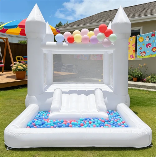 White Bounce House With Slide And Ball Pit